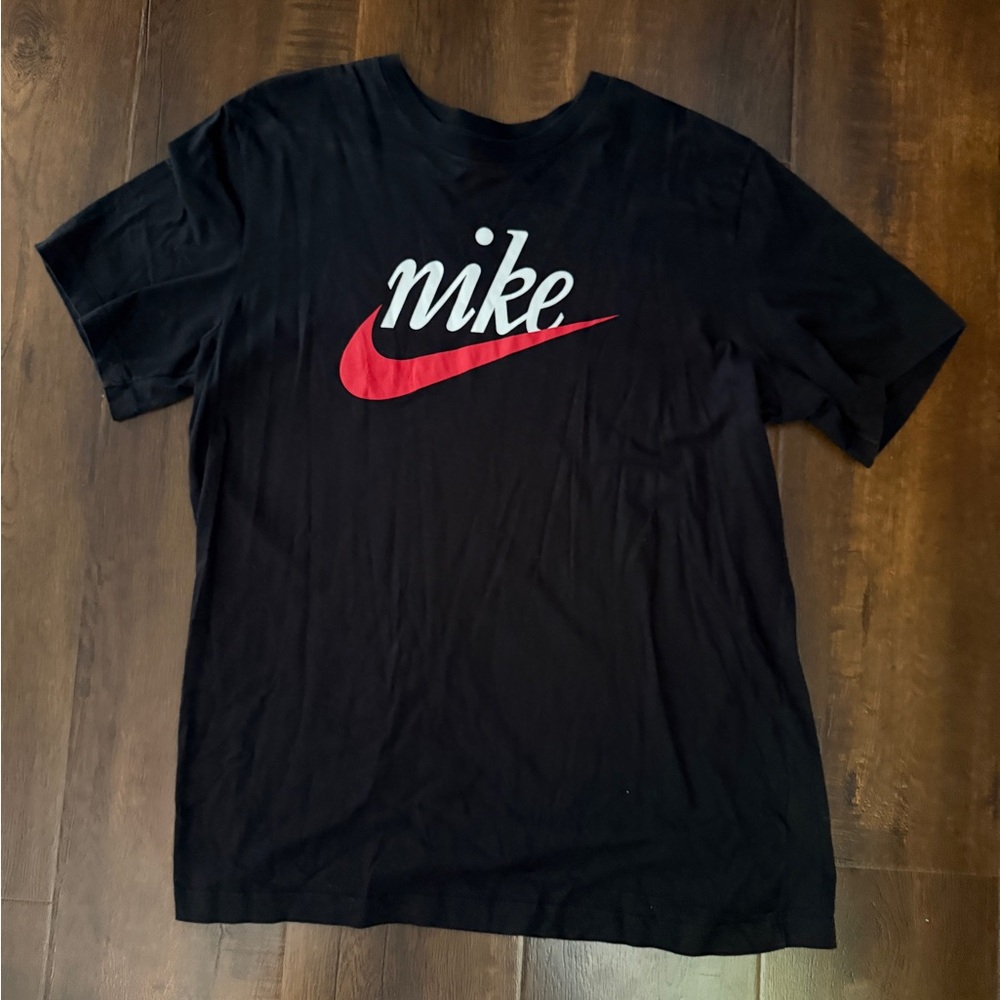 Nike Men's Black Short-Sleeve Logo T-Shirt with Red Swoosh